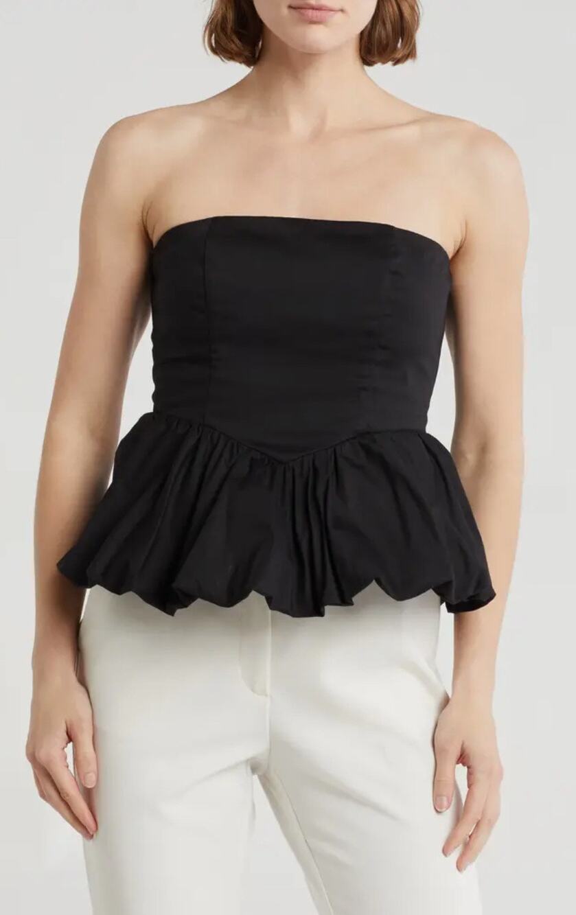 Leith Strapless Bubble Top Women’s Small Black Minimalist Classic Peplum